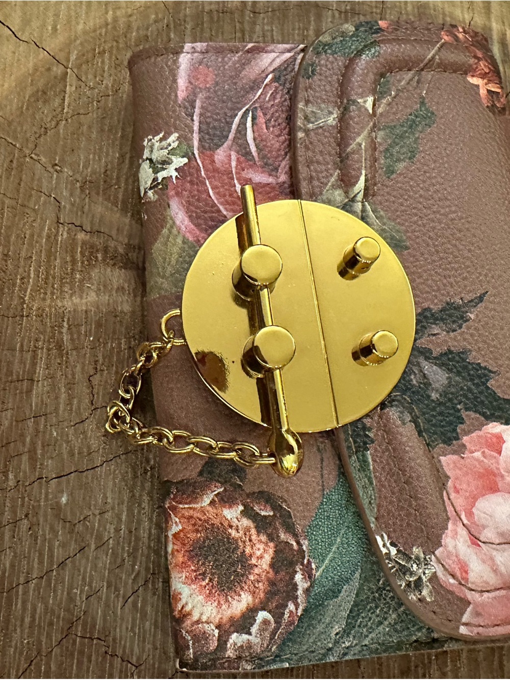 Love & Lore - Floral Brown Key & Card Holder with Gold-Tone Hardware